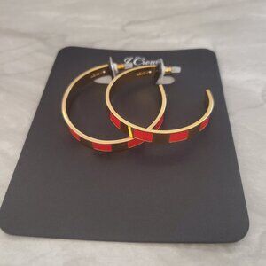 💖 NEW J.Crew Earrings Striped Enamel Hoop Gold Red Nautical Beach Preppy 💖